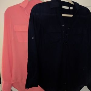 Womens XS Pullover Blouse (Navy and Pink)